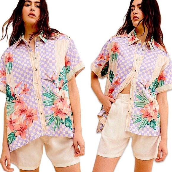 Free People We The Free Retro Tropics Shirt - Picture 1 of 16
